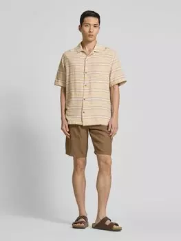 Повседневная рубашка классического кроя из льняной смеси с вышитым логотипом Mazine, бежевый