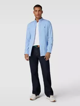 Повседневная рубашка приталенного кроя с воротником на пуговицах Polo Ralph Lauren, светло-синий