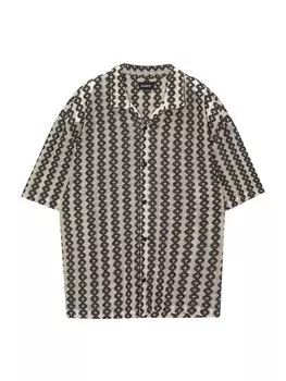 Повседневная рубашка Pull&Bear Comfort fit Button Up Shirt, цвет cream/black