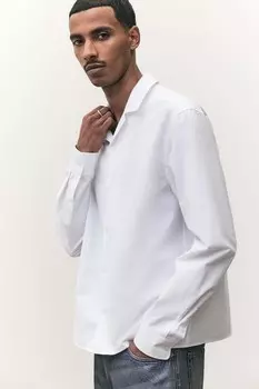Повседневная рубашка с длинными рукавами, стандартного кроя H&M, белый