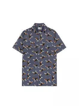 Повседневная рубашка Scalpers Regular fit Button Up Shirt Beagle Resort, синий
