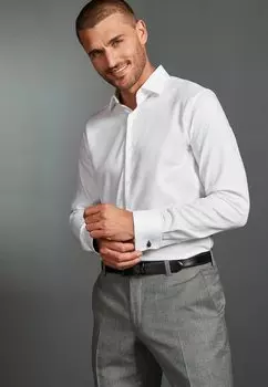 Повседневная рубашка Signature Textured Shirt With Trim Detail Slim Fit Double Cuff Next, белая