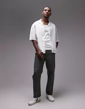 Повседневная рубашка Topman – с короткими рукавами из смесового льна с геометрическим узором зеленого цвета