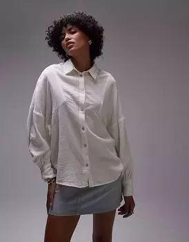 Повседневная рубашка Topshop из хлопка с наклонной проймой цвета слоновой кости