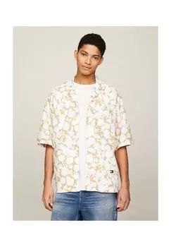 Повседневная рубашка, удобная посадка, рукава до половины, воротник с лацканами, мужская TOMMY Jeans, цвет 0k4 Floral Aop Wh