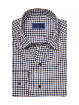 Повседневная рубашка в клетку на пуговицах David Donahue, цвет blue brown