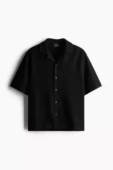 Повседневная рубашка в рубчик свободного кроя H&M, черный