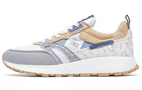 Повседневная серия 70 Кроссовки для мужчин с низким верхом, парусиновые, белые / коричневато-серые / зеленовато-серые Xtep