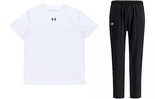 Повседневная спортивная мужская белая футболка + черные брюки Under Armour, черный