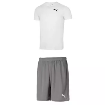 Повседневная спортивная мужская белая футболка + серые шорты Puma, цвет White T-shirt + gray shorts