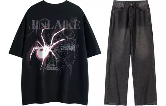 Повседневная спортивная одежда унисекс Kinglake, Navy Blue T-Shirt+Black Jeans