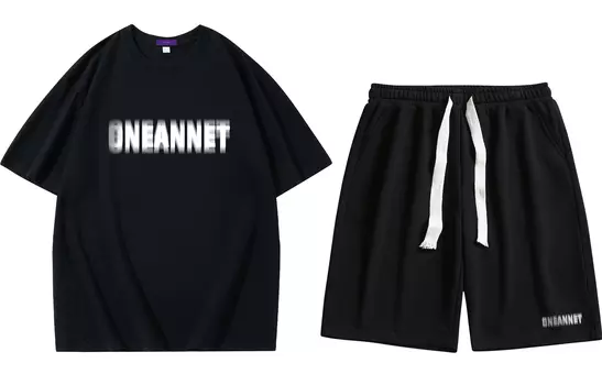 Повседневная спортивная одежда унисекс Oneannet, (Абрикосово-зеленая футболка + черные шорты)