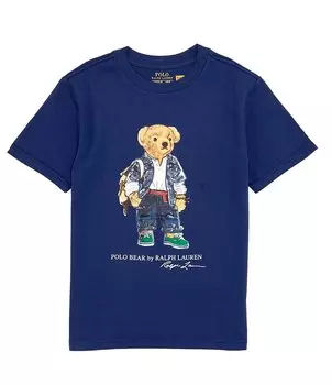 Повседневная трикотажная футболка Polo Ralph Lauren Big Boys 8-20 с короткими рукавами и медведем, синий