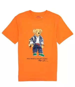 Повседневная трикотажная футболка Polo Ralph Lauren Big Boys 8-20 с короткими рукавами и медведем, оранжевый