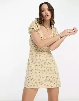 Повседневное льняное платье Reclaimed Vintage с цветочным принтом и завязками спереди и сзади