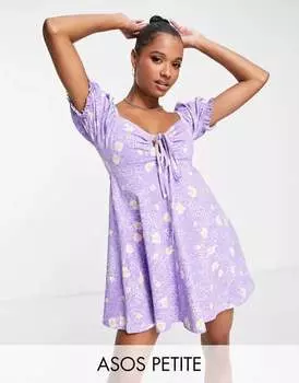 Повседневное мини-платье ASOS DESIGN Petite фиолетового цвета с леопардовым принтом и ромашками