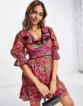 Повседневное мини-платье Miss Selfridge с разноцветными цветочными оборками