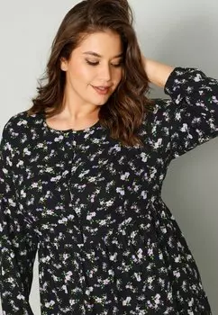 Повседневное платье A-LINE, BLTENMUSTER RUNDHALS LANGARM VOLANTS Angel of Style, цвет schwarz