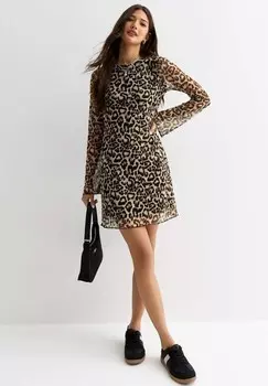 Повседневное платье ANIMAL PRINT LONG SLEEVE MINI New Look, коричневый