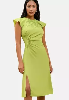 Повседневное платье APPLIQUE TRIM RUCHED FIT AND FLARE MIDI Lipsy, зеленый