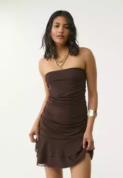 Повседневное платье BANDEAU Stradivarius, темно-коричневый