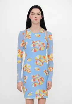 Повседневное платье BEACH UMBRELLAS PRINT MOSCHINO JEANS, светло-голубой