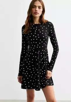 Повседневное платье BOW DETAIL POLKA DOT SKATER MINI New Look, черный