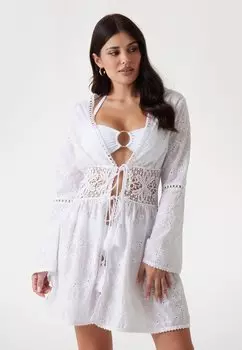 Повседневное платье BRODERIE AJOURE Guess, белый