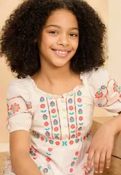 Повседневное платье CONTRAST EMBROIDERY SMOCK REGULAR FIT Love & Roses, белый