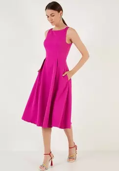 Повседневное платье CREW NECK PLEATED MIDI LELA, розовый