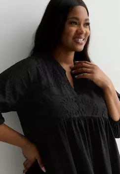 Повседневное платье CURVES BRODERIE TIERED SMOCK New Look Curves, черный