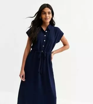 Повседневное платье DRAWSTRING WAIST TEXTURED MIDI New Look, темно-синий