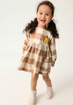 Повседневное платье EMBROIDERED CHECK Next, коричневый