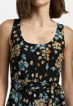 Повседневное платье FLORAL BELTED CREPE SLEEVELESS DRESS Ralph Lauren, черный