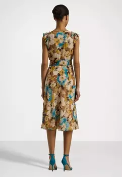 Повседневное платье FLORAL BELTED CRINKLE GEORGETTE DRESS Ralph Lauren, бежевый