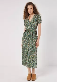 Повседневное платье FLORAL DECORATIVE BUTTON Apricot, зеленый