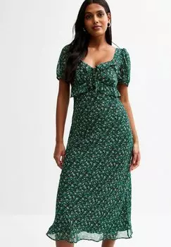 Повседневное платье FLORAL PRINT MILKMAID MIDI New Look, синий