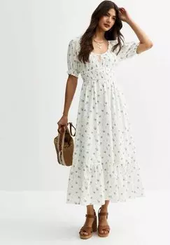 Повседневное платье FLORAL PRINT MILKMAID MIDI New Look, белый