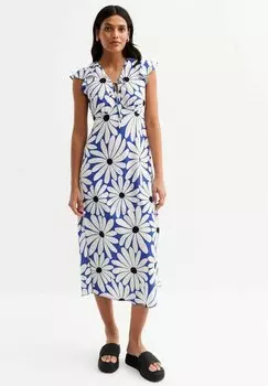 Повседневное платье FLORAL PRINT V-NECK MIDI New Look, синий
