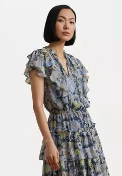 Повседневное платье FLORAL RUFFLE TRIM GEORGETTE DRESS Lauren Ralph Lauren, синий