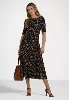 Повседневное платье FLORAL STRETCH COTTON MIDI DRESS Ralph Lauren, синий