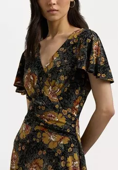 Повседневное платье FLORAL STRETCH JERSEY SURPLICE DRESS Ralph Lauren, черный