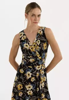Повседневное платье FLORAL SURPLICE JERSEY SLEEVELESS DRESS Ralph Lauren, черный