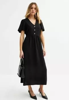Повседневное платье FLUTTER SLEEVE BUTTON FRONT MIDI New Look, черный
