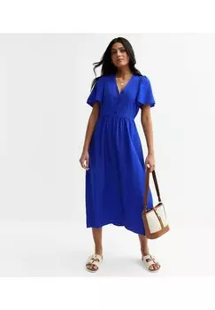 Повседневное платье FLUTTER SLEEVE BUTTON FRONT MIDI New Look, синий