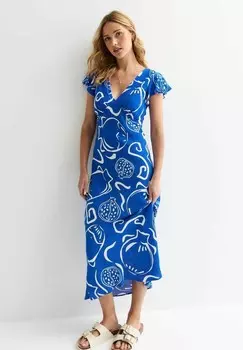 Повседневное платье FRUIT FRILL SLEEVE MIDI New Look, синий