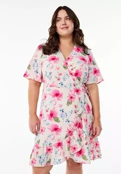 Повседневное платье GEBLMTES WICKEL MIT KURZEN RMELN Zizzi, белый