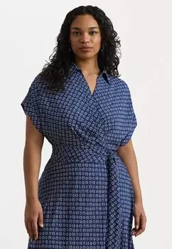 Повседневное платье GEO-PRINT BELTED CREPE DRESS Lauren Ralph Lauren Woman, синий
