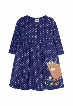 Повседневное платье HIGHLAND COW APPLIQU BUTTON FRONT, REGULAR FIT JoJo Maman Bb, синий
