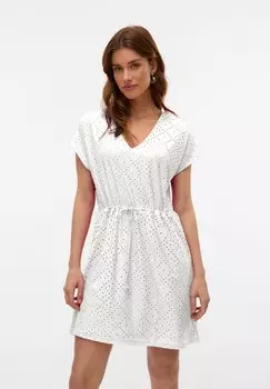 Повседневное платье KURZARM MIT V-AUSSCHNITT UND LOCHMUSTER Vero Moda, цвет Wei